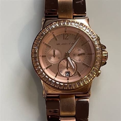 michael kors rose gold baguette bezel watch|Michael Kors bracelet band.